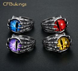 Cluster Rings CFBulongs 316L Stainless Steel Unique Red Zircon Dragon Claw Ring Fashion Men Jewellery Accessories Whole3595949