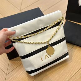 Two-Tone Stripes Patchwork Design Designer Mini Garbage Bag 19x22cm Quilted Leather Gold Coins Charm Letters Hardware Matelasse Chain Shoulder Cross Handbag Purse