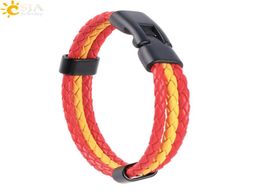 CSJA Men Women PU Leather Braided Colombia France Germany Hungary Spain Nations Country Flag Bracelets Wristband Hand Jewelry Gi1080103