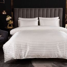 Bedding sets Satin down duvet cover with double large blue stripes super soft bedding linen duvet cover luxury bedding J240507