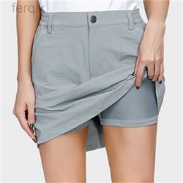 Skirts Skorts 2023 Summer Tennis Skirt Clothing Women Skort UPF50+ Quick Dry Zip Pockets Woven Fabric Outdoor Sport Mini Skort d240508