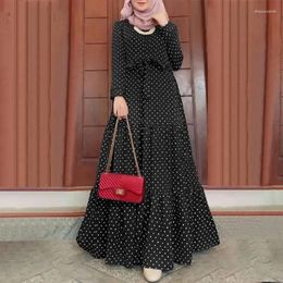 Ethnic Clothing Muslim Morocco Abayas Fashion Belts Sundresses Party Gowns Polka Dot Long-sleeved Dress For Women Elegant Robes Vestidos