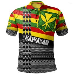 Men's Polos Colourful Polynesian Graphic Polo Shirt For Men 3d Print Hawaiian Lapel Short Sleeves Oversized Button Tees Casual Street T-Shirt