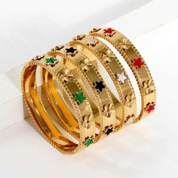 Bangle Hot selling fashion gold Coloured stainless steel flower five-star bracelet womens cute bracelet Jewellery party gifts J240508