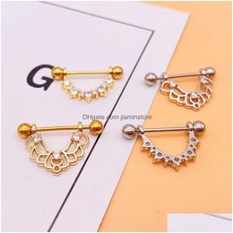 Nipple Rings 1Pc Titanium Barbell Piercing Inlaid Zircon Breast For Women Y Body Jewelry Drop Delivery Dhyqs