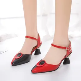 Dress Shoes 2024 Summer Women's High-heeled Sandals Pointy Buckle Fashion Slippers Professional Banquet Plus Size 43