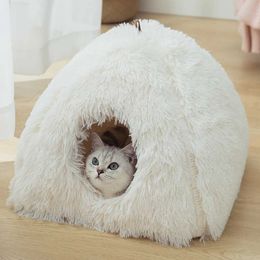 Cat Beds Furniture Doghouse bed hole soft plush mat pet tent puppy rabbit guinea pig small animal d240508