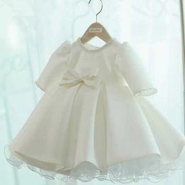 Christening dresses Beaded sheer baby wedding dress princess girl Baptist Christian costume long sleeved first birthday party Q240507