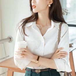 Women's Blouses Spring Autumn Elegant Fashion Long Sleeve Blouse Ladies Solid Colour All-match Cardigan Shirt Female Simple Buttons Top