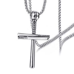 12PCS European and American outdoor baseball cross pendant necklace Fashion personality Man's accessories 3color 2474