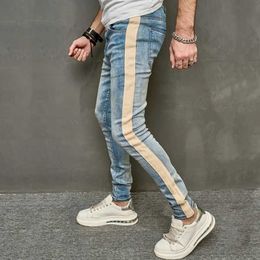 Men's Jeans Men Spring Stylish Patchwork Slim Pencil Jeans Pants Male Strtwear Solid Colour Casual Denim Trousers Y240507