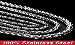 3mm4mm Width 316L Stainless Steel Cool Men Boy Girl Spiga Plait Necklace Chain Trendy Rock Style Silver Colour 1826 Inch Popc4206156