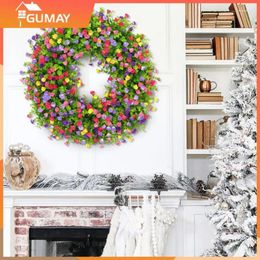 Decorative Flowers Plant Door Pendant Artificial Charming Plastic Colourful Handcrafted Spring Summer Decoration Farmhouse Wreath Gift Bright