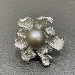 Cluster Rings Genuine Luxury Jewellery Natural Tahiti Pearl Ring 18K White Gold With Diamond Flower Large Double Use Pendant Cocktail