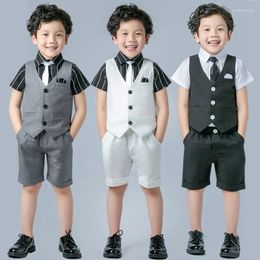 Clothing Sets Boys Summer Formal Vest Shorts Shirt Tie Pograph Set Kids Birthday Baptism Wedding Suit Children Graduation Party Costume