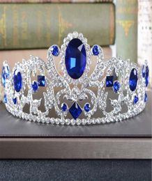 Vintage Blue Crystal Crown Rhinestone Tiara Wedding Bridal Hair Accessories Headpiece Headband Jewelry Silver Prom Headdress Princ9697788