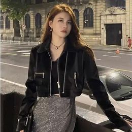 Women's Jackets Leather Jacket Punk Cropped Black Zipper Women Outerwear Moto Biker Casual High Street Irregular Coat