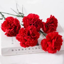 Decorative Flowers Red Carnations Artificial Silk Bouquet Wedding Party Home Decorations Fake Po Props Mother's Day Gift Decor