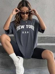 Women's T-Shirt Blessyuki New York Letter Print T-shirts Fe Summer Basic O-neck Tees Casual Retro Streetwear Ladies Harajuku Plus Size Tops d240507