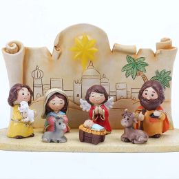 Miniatures Religious Nativity Scene Manger Group Jesus Child Doll Desk Decoration Catholic Gift Large Full Christmas Crib Figure Home Decor