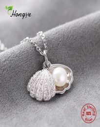 Hongye Women Real Natural Freshwater Pearl Necklace 925 Sterling Silver Pendants Shell Necklace Wedding Classic Fine Jewelry MX2006194633