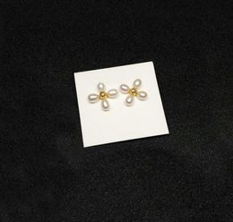 Real Gold Plated Pearl Flowers Stud Earrings Brand Letter earrings Gift2338641