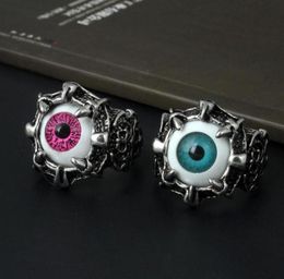 Awesome gothic evil eye skull ring for men vintage demon eye punk rings jewelry fashion titanium steel silver plated men039s ri5392526