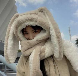 Fashion Scarf Hat Glove 3 Piece Women cute Big Ear Bunny Winter Warm Soft Thickening Pocket Hats Hooded 2111108800499