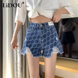 Women's Shorts Summer Street Style Casual Fashion Hole Denim Female Harajuku Y2K Vintage Pinting All-match Short Jeans Clothing