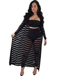 Adogirl 2018 Fashion Hollow Out Two Piece Set and Cloak Spring Summer Women Suits Tank Top and Pants Set Casual ThreePiece6221244