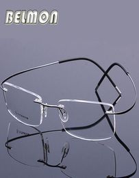 Pure Titanium Spectacle Frame Men Women Rimless Ultralight Eyeglasses Computer Optical Glasses Frame For Male Clear Lens RS2743880579