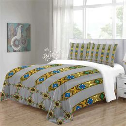 Bedding sets 3PCS Grey Luxury Saba Telet Ethiopian Eritrean Polyester Bedding Sets Single Double Bed Duvet Cover Set and 2pcs Pillow Cover J240507