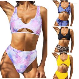 Women's Swimwear Sexy Bikinis Women Summer Two Piece Print Swimsuit Female Push Up Halter Ruched Wrap Front High Waist Bathing Suit