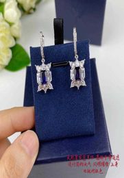 2020 Brand Pure 925 Sterling Silver For Women Blue Diamond Earrings Wedding Party Earrings Silver Jewelry Big Design Jewelry9479602