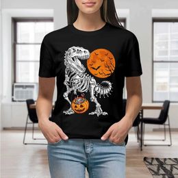 Women's T-Shirt Hallown Dinosaur Skeleton Print Women Creative T-shirt Casual Lightweight Comfy Short Slve T Tops Clothes For Summer T Y240506