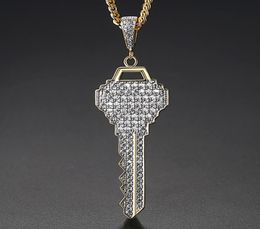 New Men039s Key Pendants Necklace Ice Out Cubic Zircon Gold Color Fashion Rock Street Hip Hop Jewelry With Chain For Gift4563821