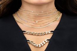 3mm width thin plain cuban link chain 4mm bezel cz european women gold color chain choker necklace valentines day gift1350482