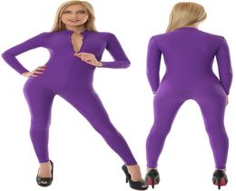 Purple Lycra Spandex Women039s Bodysuit Costumes Front Zipper Sexy Women Body Suit Catsuit No HeadHandFoot Halloween Party Fa9707474