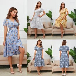 Party Dresses Fashion Women's Casual Floral Print Bohemian V-neck A-line Printed Short Sleeve Dress Fashionable Design Street Style
