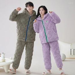 Women's Sleepwear Est Couple Hooded Pyjamas Set Thick 3 Layers Pyjama Winter Knited Cotton Quilted Pyjamas Women Men Home Wear