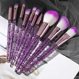 Makeup Brushes 10 makeup brushes Scallion powder crystal handle glitter facial and fiber optic hair color beauty tools Q240507