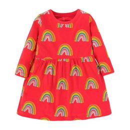 Girl's Dresses Jumping Meters Princess Girls Rainbow Dresses For Autumn Spring Fashion Kids Cotton Clothes O-neck Toddler Cute FrocksL2405