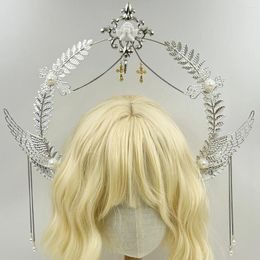 Party Supplies 1pc Lolita Chic Headband Golden Angel Halo Sun Crown BaroqueImitation Pearl Chain Decor Metal Headwear Hair Hoop