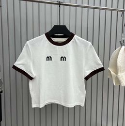 Designer T Shirt Summer Short Sleeve Crop Top Tee Women Tshirt Contrast Color Printed Slim Fit Tops 2554