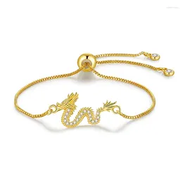 Charm Bracelets CZ Crystal Gold-plated Brass Chinese Lucky Animal Dragon Bracelet Women Cubic Zirconia Red Rope Jewelry Present