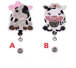 Cute Key Ring Animal COW Rhinestone Retractable ID Holder For Nurse Name Accessories Badge Reel With Alligator Clip9124335