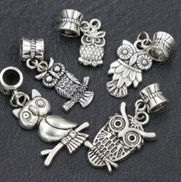 7styles Assorted Bird Owl Dangle 105pcslot Antique Silver Big Hole Beads Fit European Charm Bracelet B1563 B9933458304