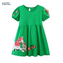 Girl's Dresses Little Maven 2024 Girls Clothing Summer Cartoon Embroidered Princess Dress Girls Party DressL2405