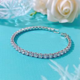 4mm 3A CZ zircon bling bracelet for women girls luxury simple designer tennis chain charm love four bracelets wedding party Jewellery gifts silver gold