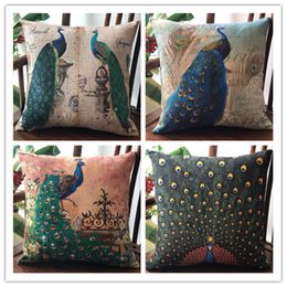 Luxury Decorative Pillow Cushion Wholesale Peacock Cotton and Linen With Core Size 45*45CM For Home Bedding Room Chair Sofa Car Living Room Hotel